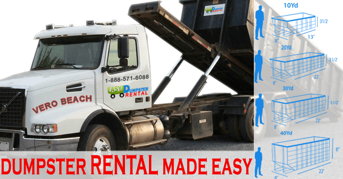 10 yard dumpster Vero Beach roll off truck & sizes - Easy Dumpster Rental